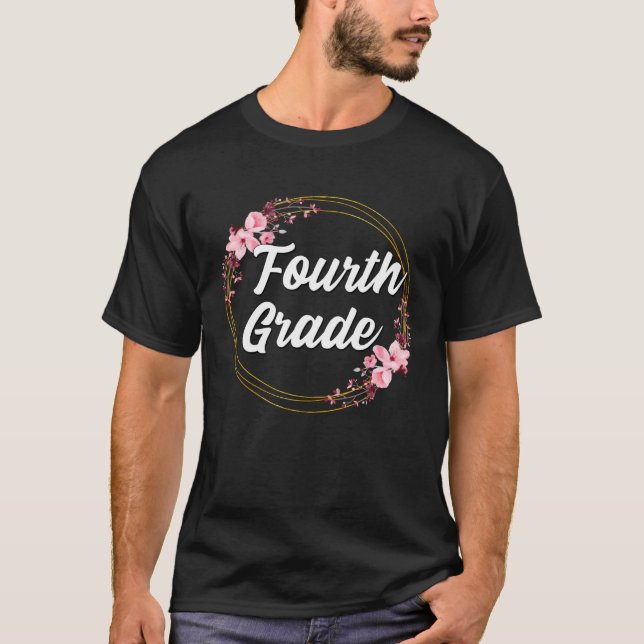 T-shirt Bonjour 4e année Enseignant 4e année Premier jour  (Devant)
