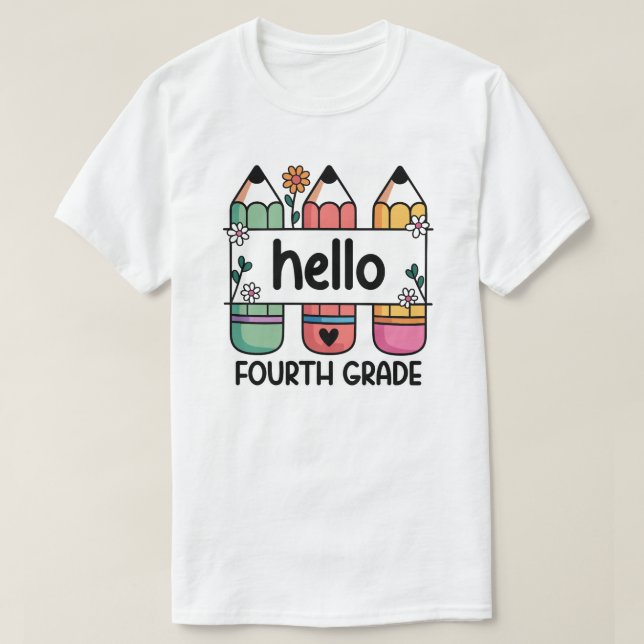 T-shirt Bonjour 4e année Enseignant Cute crayon (Design devant)