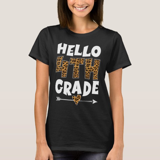 T-shirt Bonjour 4e année Leopard 4e année Enseignants de 4 (Devant)