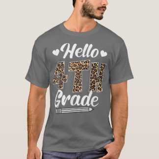 T-shirt Bonjour 4E Année Retour À L'École Leopard Enseigna