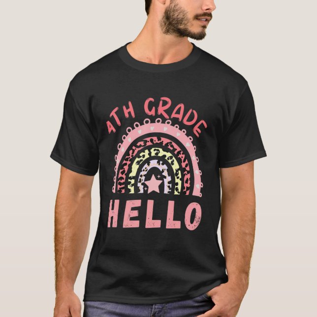 T-shirt Bonjour 4e grade Leopard arc-en-ciel (Devant)