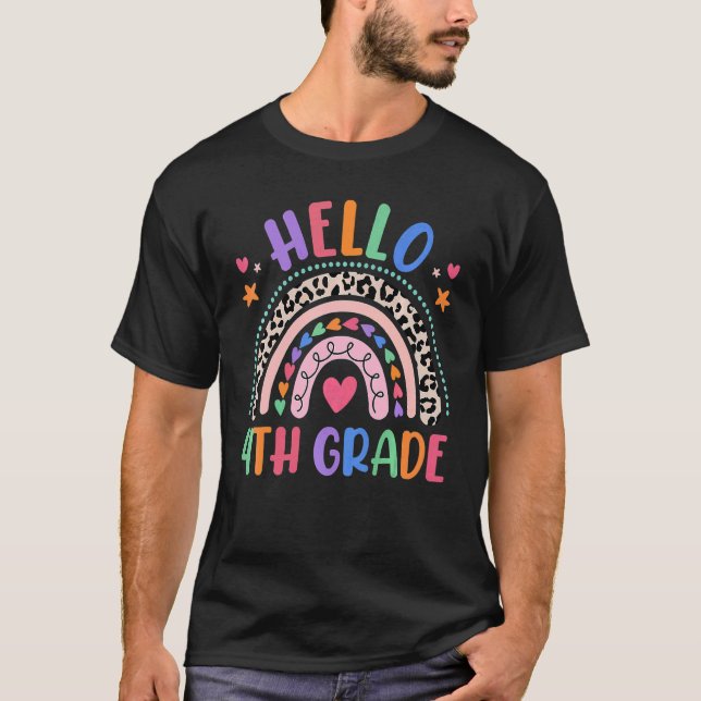 T-shirt Bonjour 4e grade Leopard Boho Rainbow 1er Jour de  (Devant)