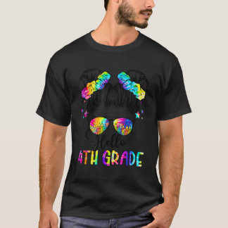 T-shirt Bonjour 4E Grade Messy Cheveux Bun Girl Retour À L