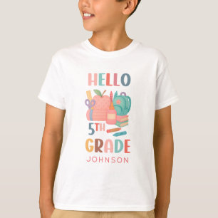T-shirt Bonjour 5e année de retour à l'école enfants