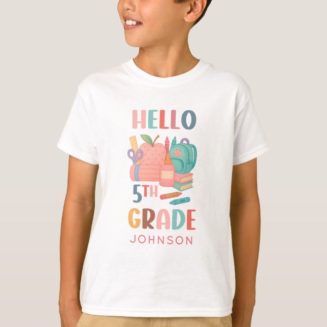 T-shirt Bonjour 5e année de retour à l'école enfants (Devant)