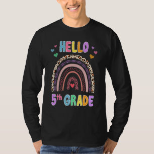 T-shirt Bonjour 5e année Leopard Rainbow Teacher Girls Bac