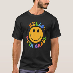T-shirt Bonjour 5e année Retro Smily Face 5e année Retour