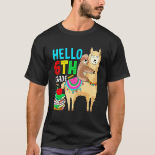 T-shirt Bonjour 6e année paresseux chevauchant lama retour