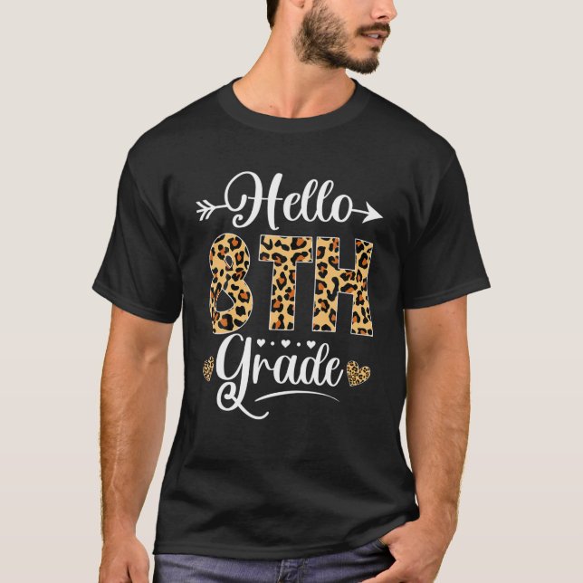 T-shirt Bonjour 8E Année Leopard Enseignant Retour (Devant)