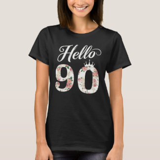 T-shirt Bonjour 90 ans Flower Crown 90e anniversaire 90 an