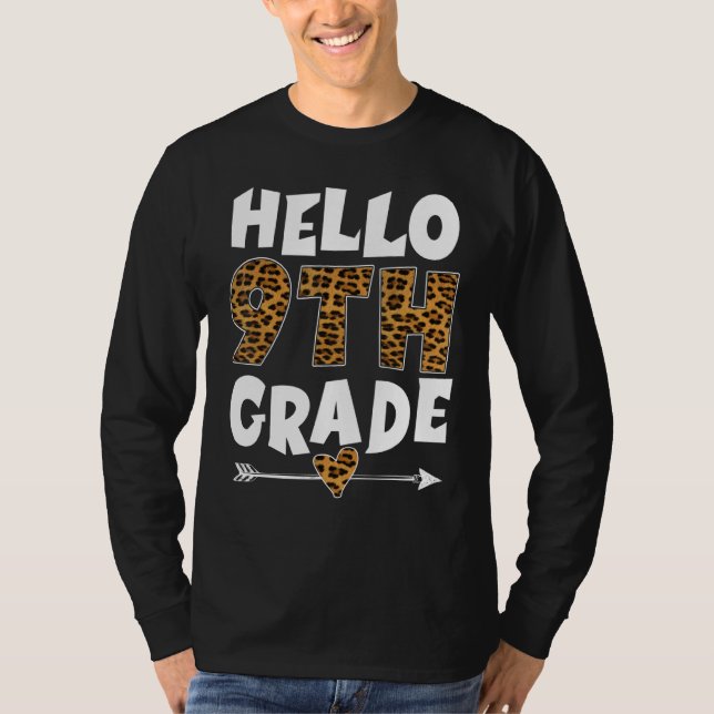 T-shirt Bonjour 9e année Leopard 9e année Enseignants de 9 (Devant)