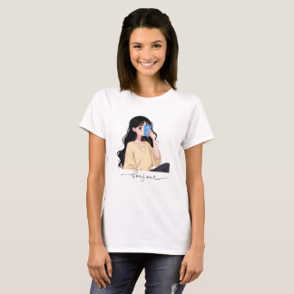 T-shirt Bonjour Aesthetic Girl Selfie Illustration