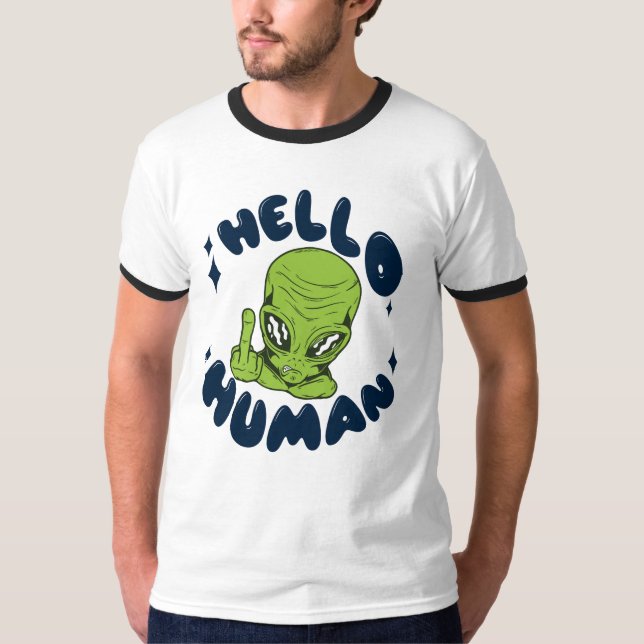 T-shirt Bonjour Alien drôle humain (Devant)
