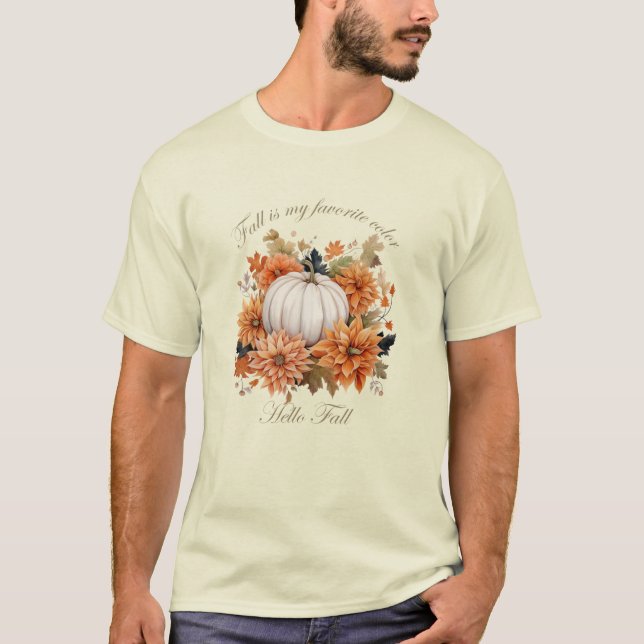 T-shirt Bonjour Automne aquarelle fleur sauvage feuilles d (Devant)