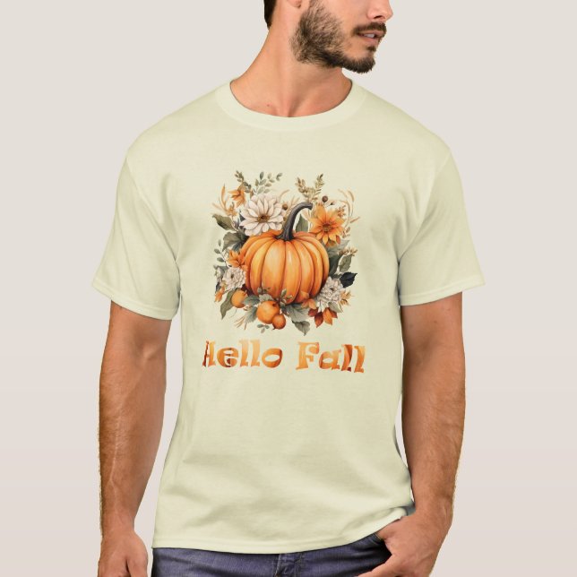 T-shirt Bonjour Automne aquarelle fleur sauvage feuilles d (Devant)