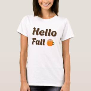 T-shirt Bonjour Automne - Café Confortable Conception Auto