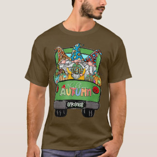T-shirt Bonjour Automne Camion Gnomes Citrouille Leaves Au