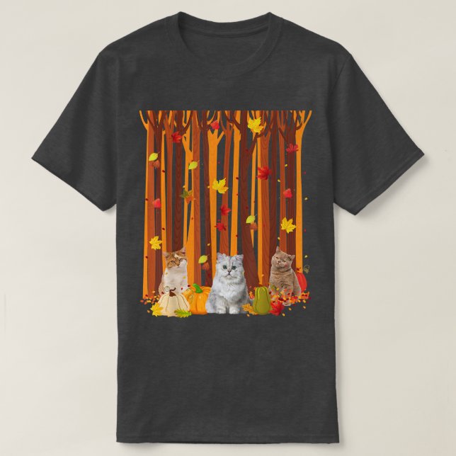 T-shirt Bonjour Automne Chat Maple Leaf Automne Citrouille (Design devant)