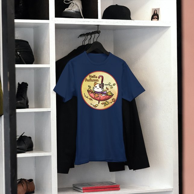 T-shirt Bonjour Automne, Chat mignon assis dans un paraplu (Créateur téléchargé)