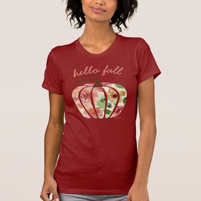 T-shirt Bonjour Automne Citrouille Aquarelle Floral Girl A (Devant)