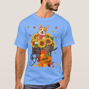 T-shirt Bonjour Automne Corgi Chien Dans Sunflower Feuille