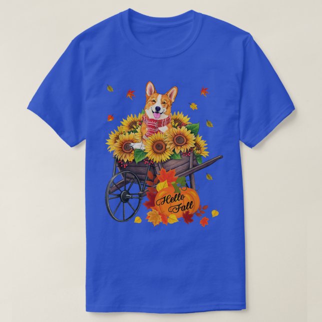 T-shirt Bonjour Automne Corgi Chien Dans Sunflower Feuille (Design devant)