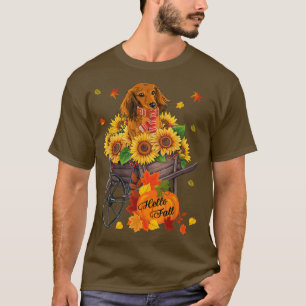 T-shirt Bonjour Automne Dachshund Chien Dans Sunflower Feu