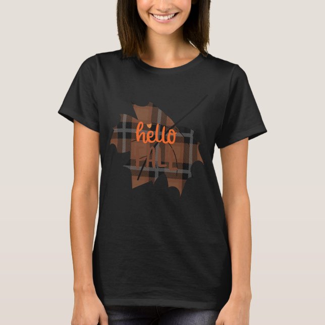 T-shirt Bonjour automne feuille plaid (Devant)