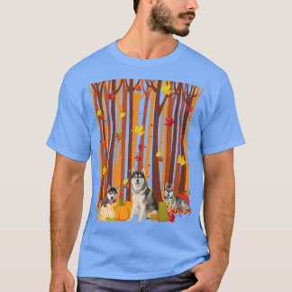 T-shirt Bonjour Automne Husky Maple Leaf Automne Citrouill
