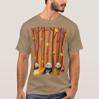 T-shirt Bonjour Automne Panda Maple Leaf Automne Citrouill