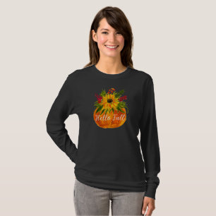 T-shirt Bonjour Automne Sunflower Citrouille Automne Rusti