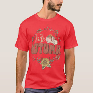 T-shirt Bonjour Automne Sunflowers Citrouille Automne Sais