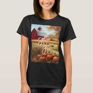 T-shirt Bonjour Automne Thanksgiving Rural Grange Citrouil