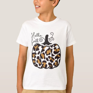 T-shirt Bonjour Automne Thème Cheetah Citrouille Leopard F