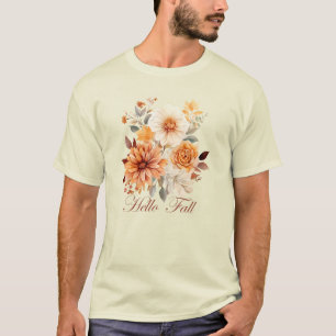 T-shirt Bonjour automne Watercolor fleurs sauvages feuille