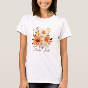 T-shirt Bonjour automne Watercolor fleurs sauvages feuille