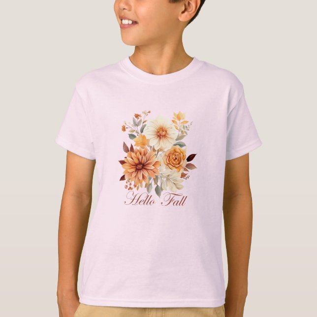 T-shirt Bonjour automne Watercolor fleurs sauvages feuille (Devant)