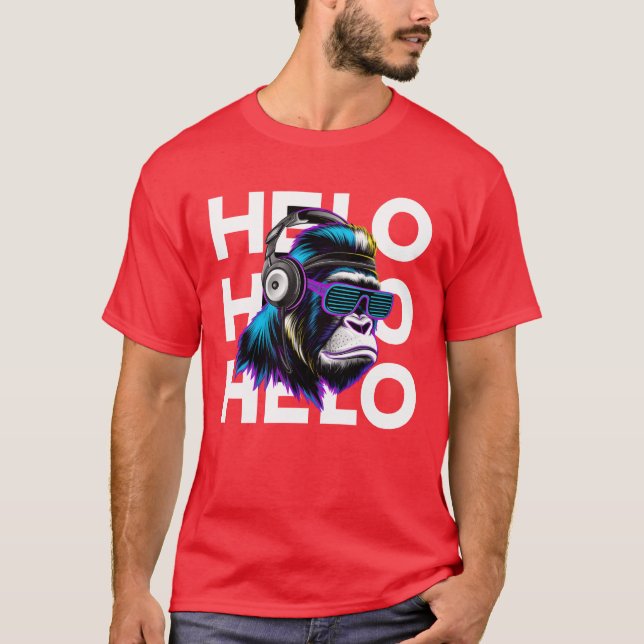 T-shirt Bonjour avec gorilles rétro (Devant)