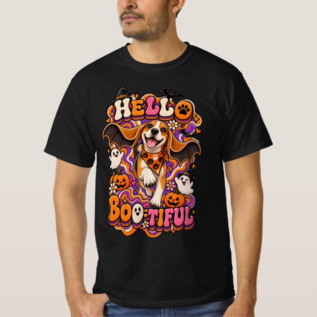 T-shirt Bonjour Beagle Bootiful Halloween Drôle Groovy Sor (Devant)