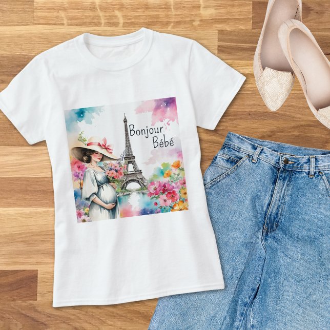T-shirt Bonjour Bebe Floral Tour Eiffel Paris Maman (Créateur téléchargé)