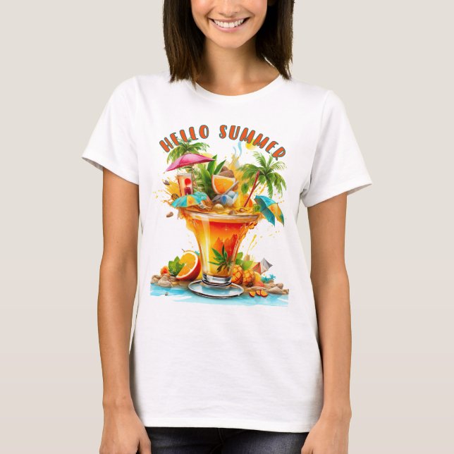 T-SHIRT BONJOUR BOISSON TROPICALE D'ÉTÉ (Devant)