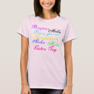 T-shirt Bonjour & Bon Bye dans 7 langues différentes