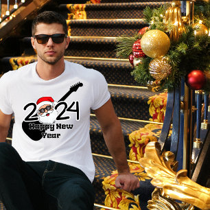 T-shirt Bonjour Bonne Année 2024 Père Noël Rock Star Man