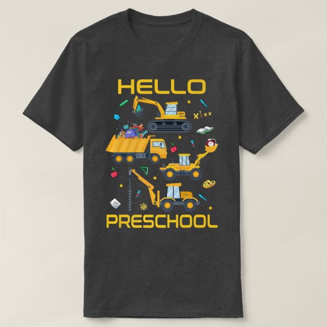 T-shirt Bonjour Camion De Construction Préscolaire Retour  (Design devant)