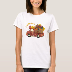 T-shirt Bonjour Camion Rouge Automne Récolte