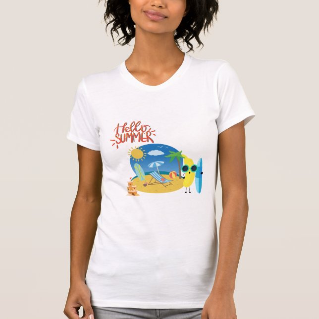 T-shirt Bonjour Château de Sable de Plage d'Été (Devant)