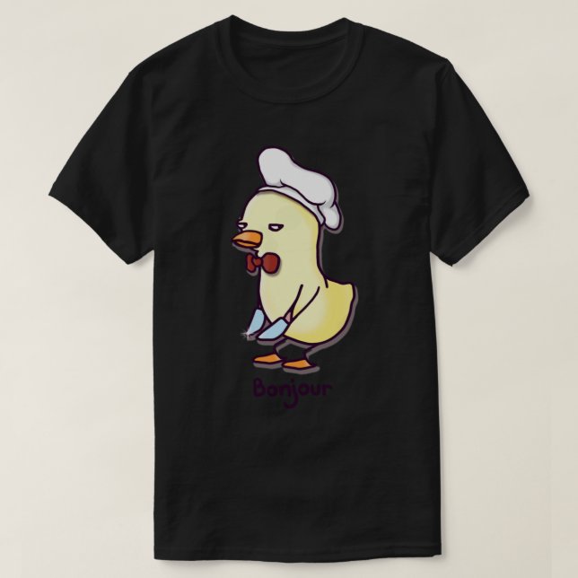 T-shirt Bonjour Chef Goose - Canard de Kawaii avec couteau (Design devant)