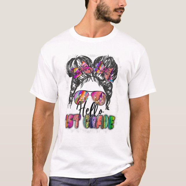 T-shirt Bonjour chignon de cheveux désordonnés de 1re anné (Devant)