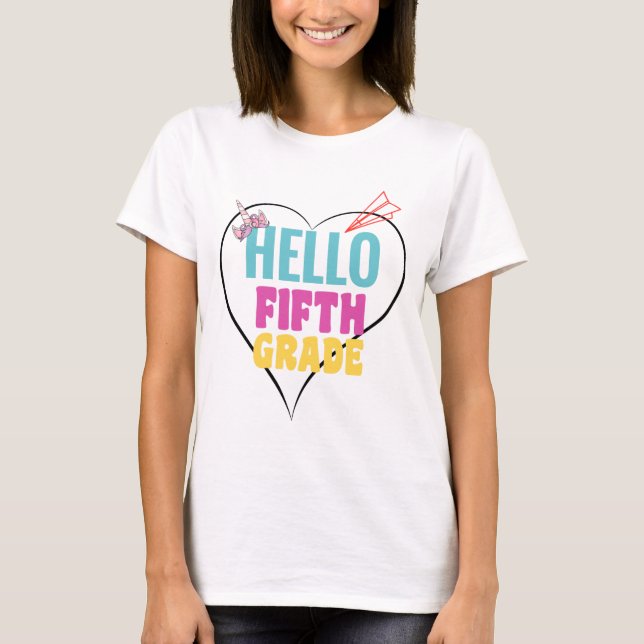 T-shirt Bonjour cinquième année | Conception Cool pour la  (Devant)