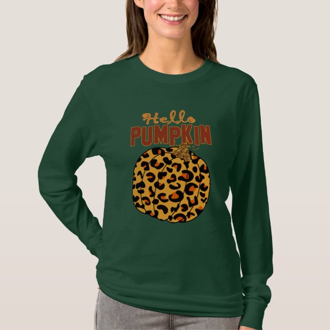 T-shirt Bonjour Citrouille - Automne Empreinte de léopard (Devant)